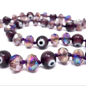 Vintage faux-amethyst crystal and evil eye bead necklace